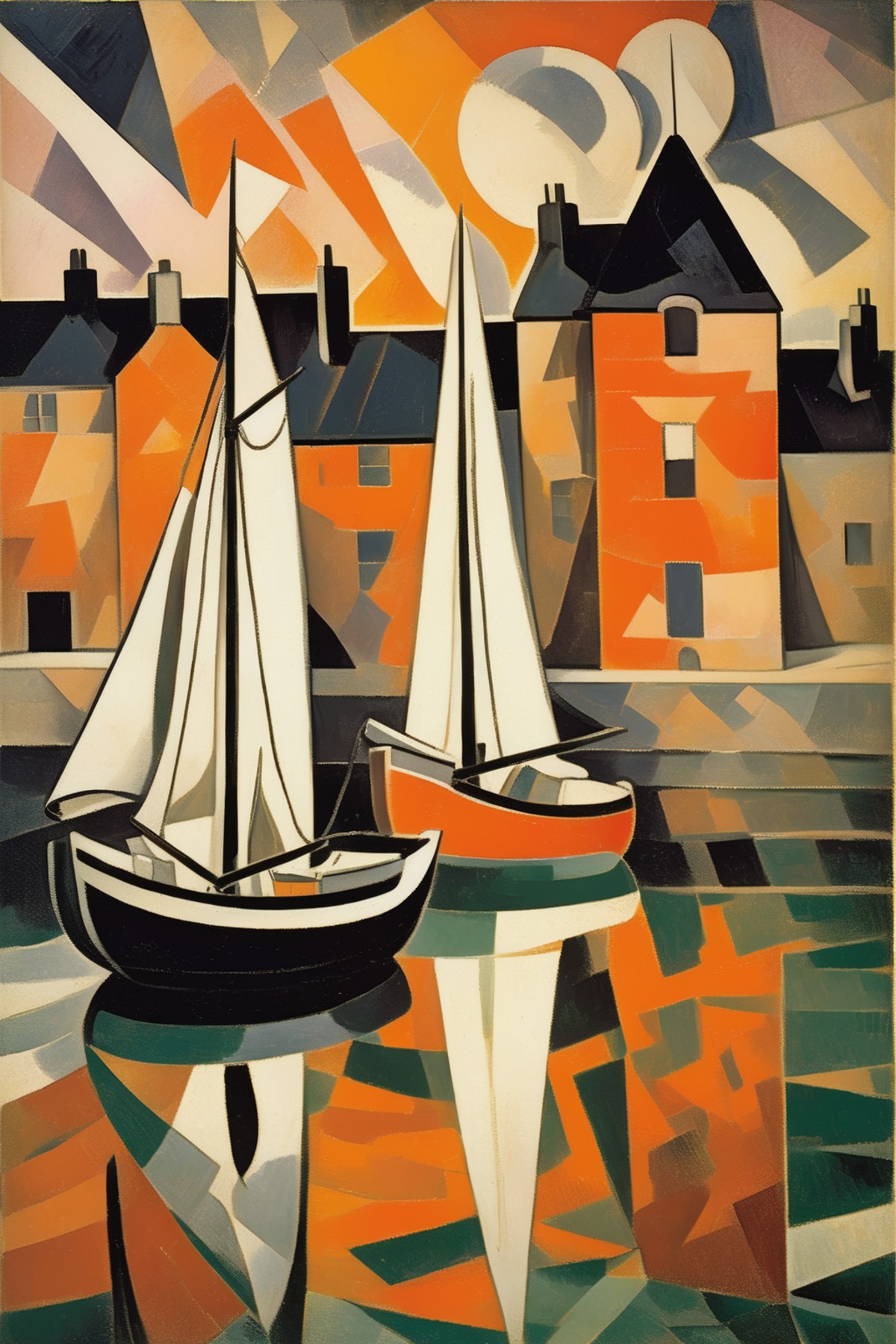<lora:Lyonel Feininger Style:1>Lyonel Feininger Style - 102630. A painting by Georges Braque. A painting of Banff Harbour ...